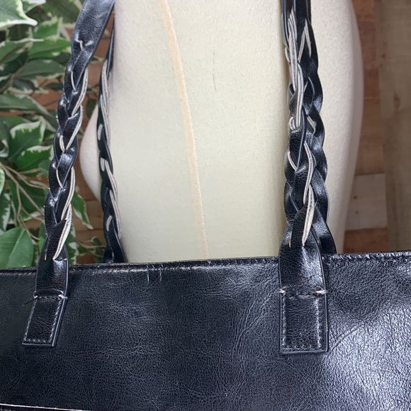 ELIM & PAUL Black Synthetic Leather Large Tote Shoulder Bag - Picture 4 of 12